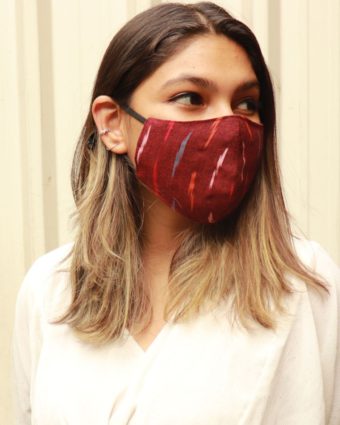 Maroon Ikkat Adjustable Cotton Face Masks Online